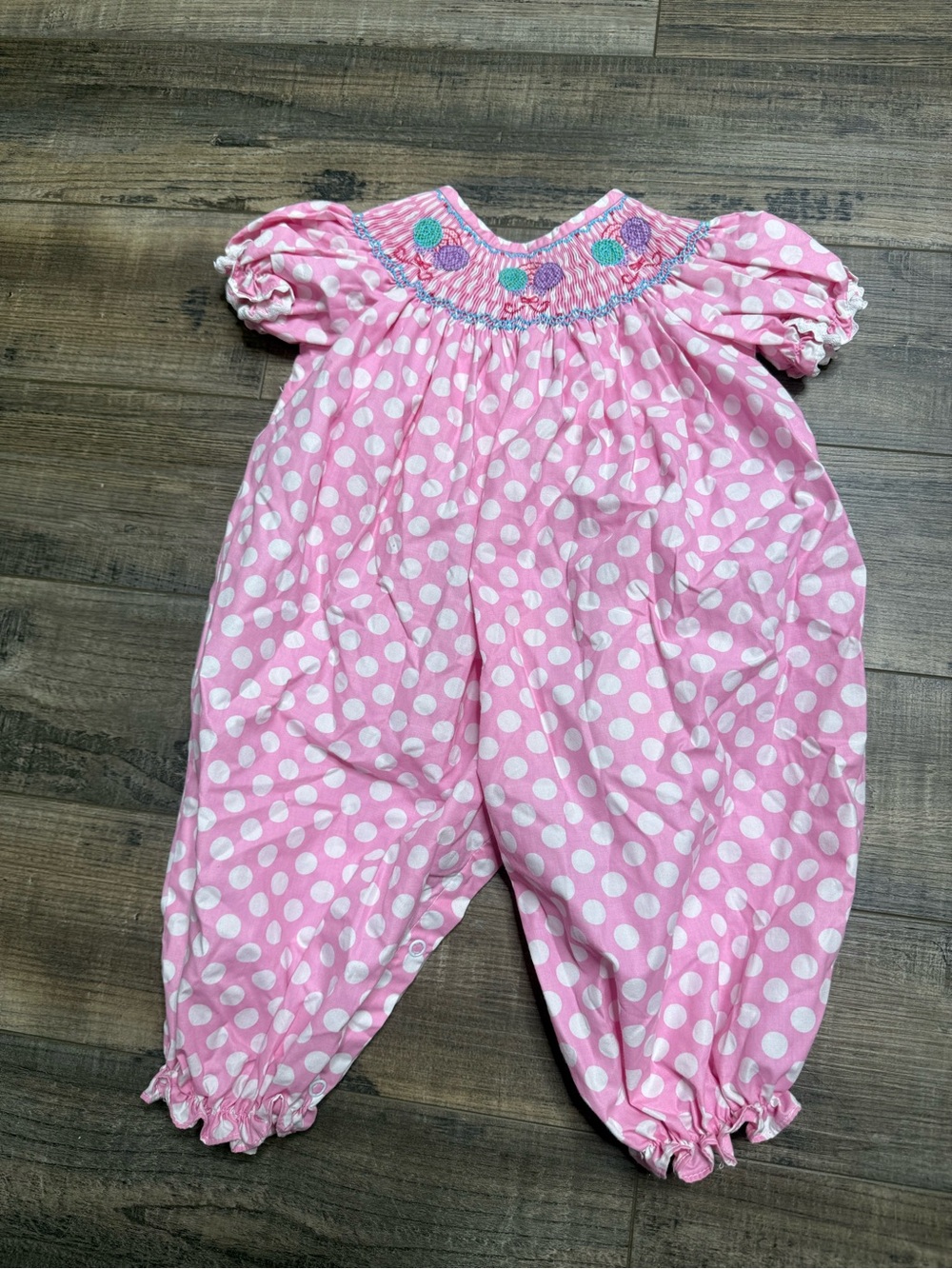 Sweet Potato SP Kids Pink Polka Dot Smocked Baby Romper No size tag 24 Month